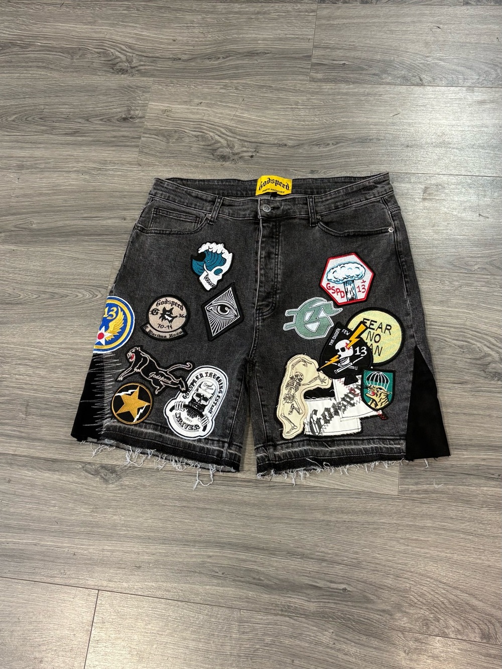 Godspeed patchwork jorts